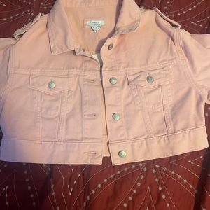 Forever 21 light pink cropped corduroy trucker jacket